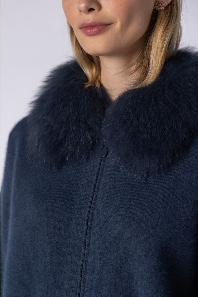 Chaqueta de punto con cuello de pelo natural
