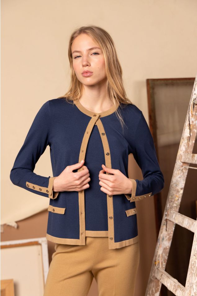 Knit Cardigan with Contrast Trims