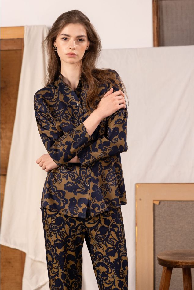 Camisa sarja estampat floral i coll mao
