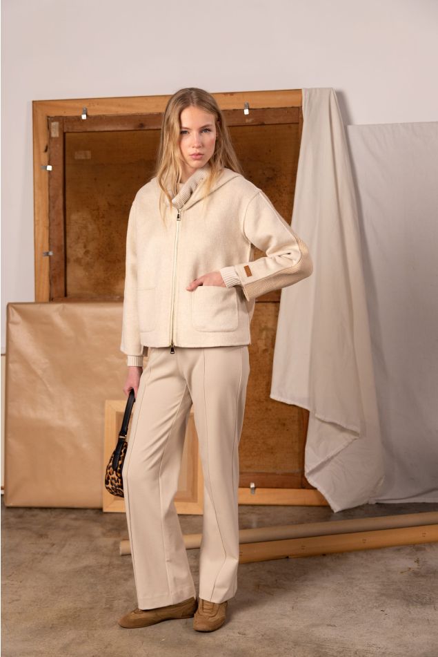 Woolen and Tricot Jacket with Hood