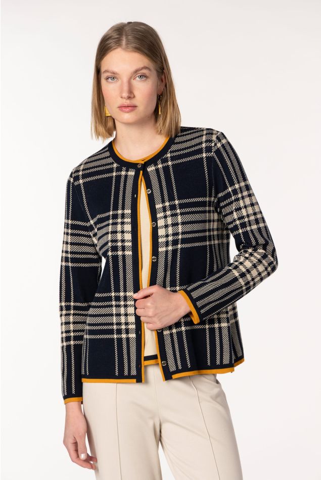 Glen Check Jacquard-Knit Cardigan