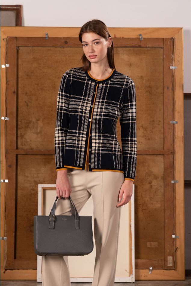 Glen Check Jacquard-Knit Cardigan