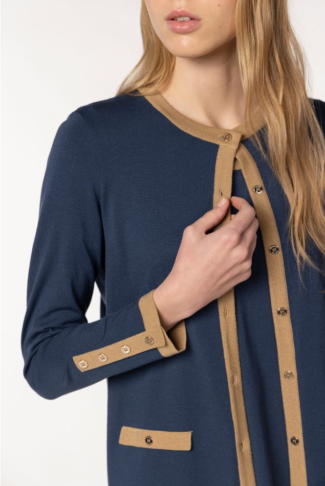 Knit Cardigan with Contrast Trims