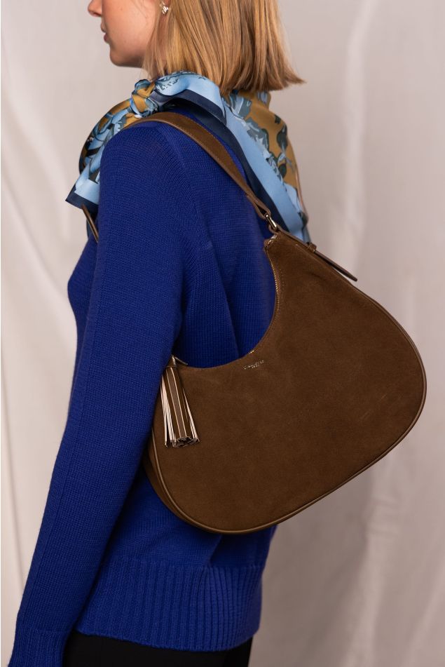 Tobacco Suede Crescent Bag