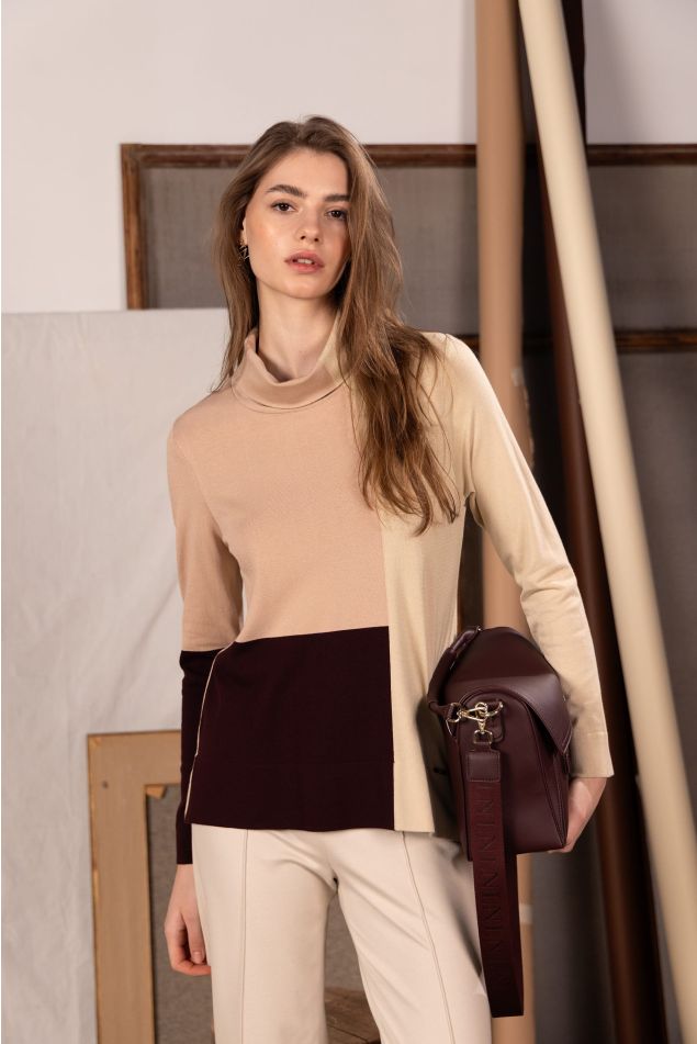 Geometric Intarsia Turtleneck Sweater