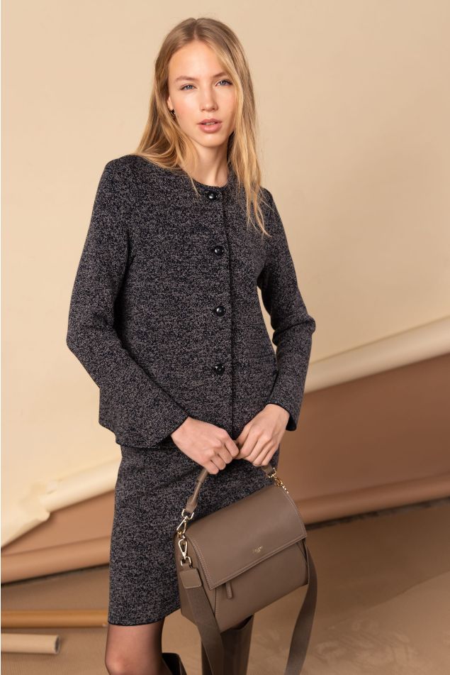 Jaqueta de punt jacquard amb efecte fals llis