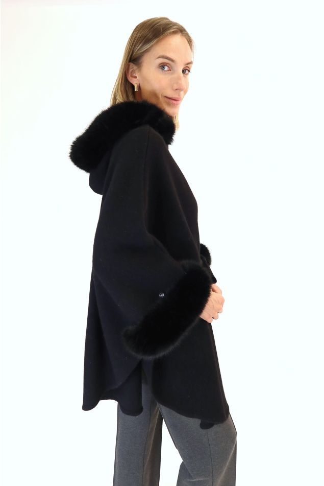 Knit Cape with Faux Fur Details
