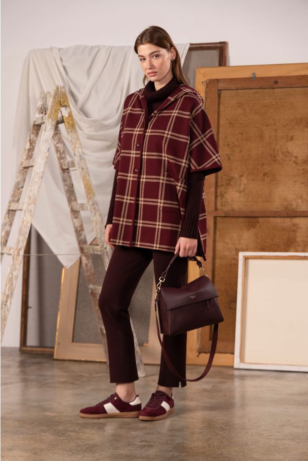 Jacquard Checked knit Cape with Hood