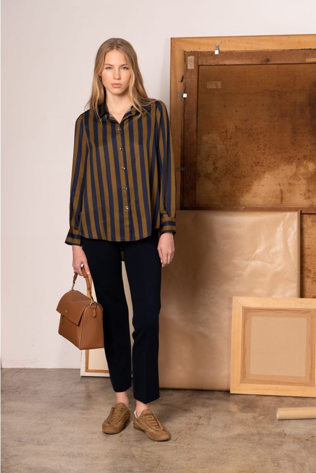 Camisa de sarja amb estampat llistat vertical