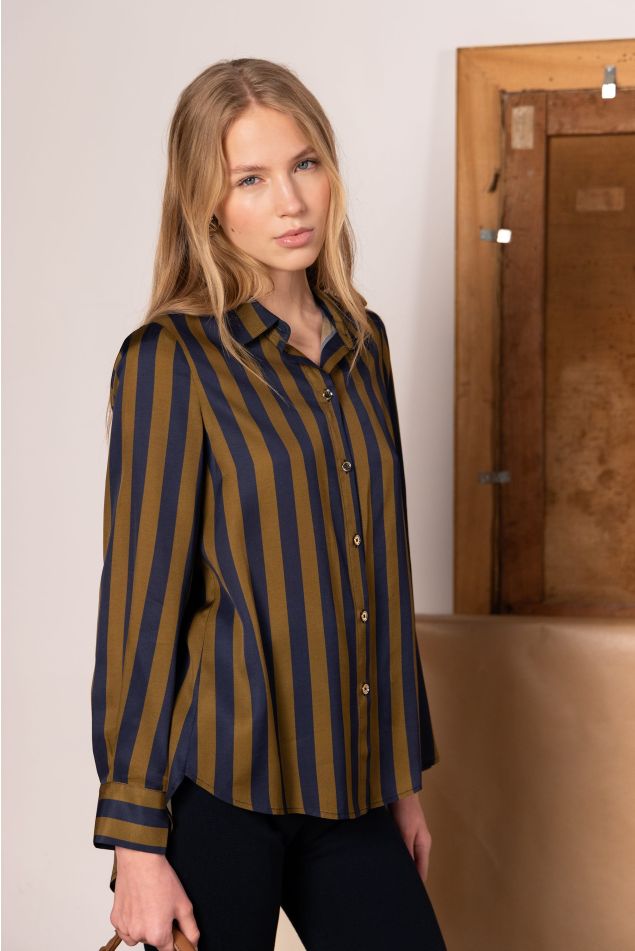 Camisa de sarja amb estampat llistat vertical