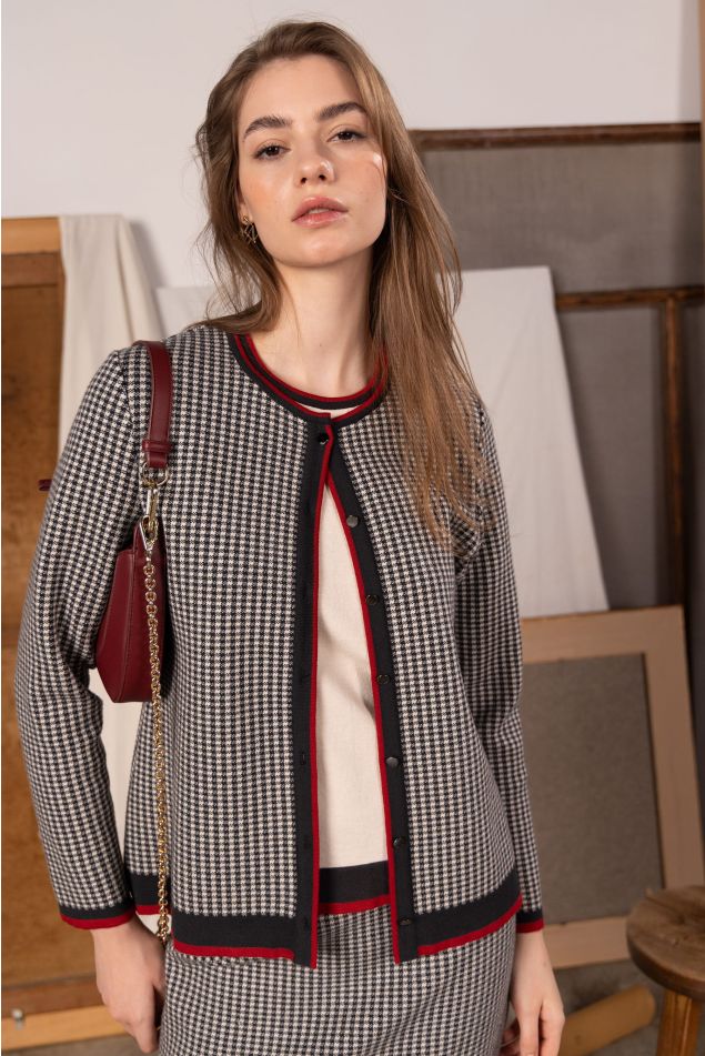 Gingham Jacquard-Knit Cardigan