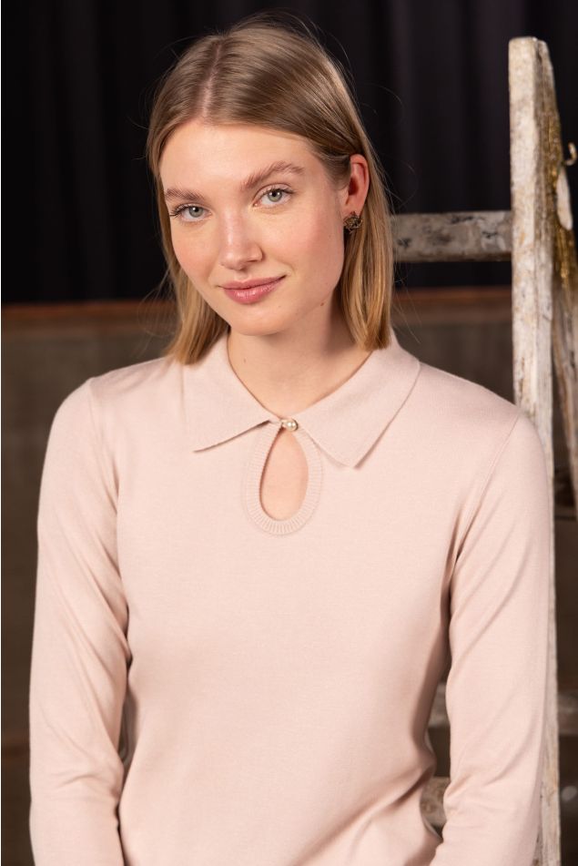 Knit Sweater With Polo Collar and Keyhole Detail