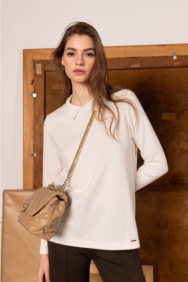 Wool Sweater with Ribbed Split Turtleneck
