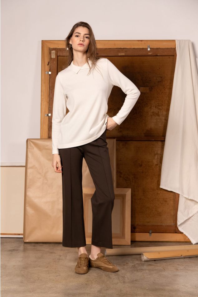 Wool Sweater with Ribbed Split Turtleneck