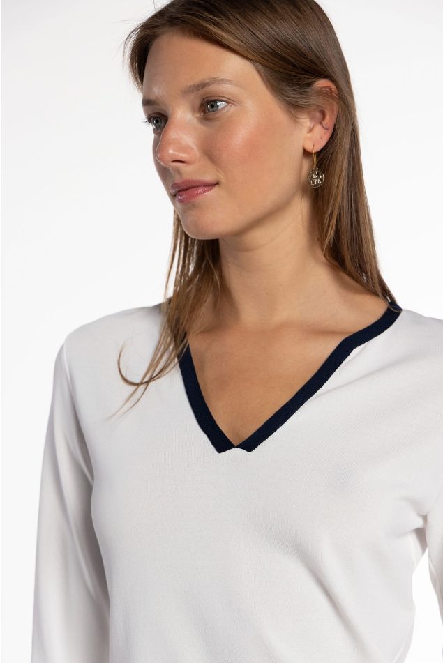 Knit Sweater with Contrast Trims