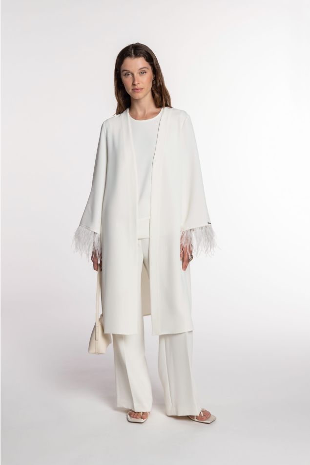 Double Crepe Kimono with Ostrich Feathers