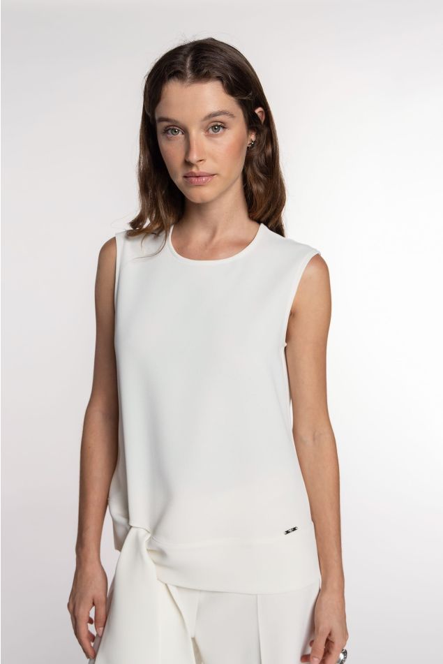 Double Crepe Blouse with Tie Hem