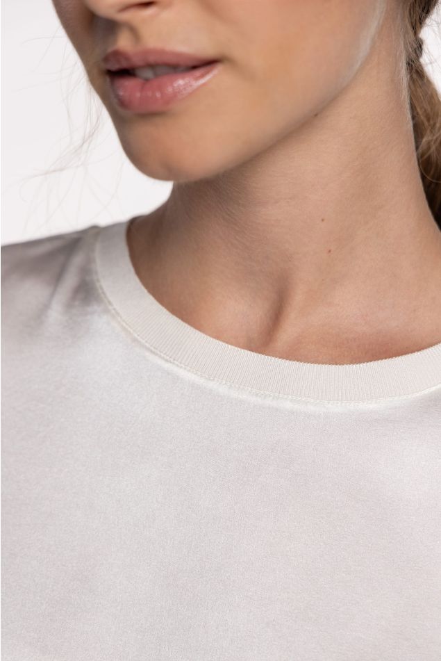 Short-Sleeved Stretch Satin Blouse