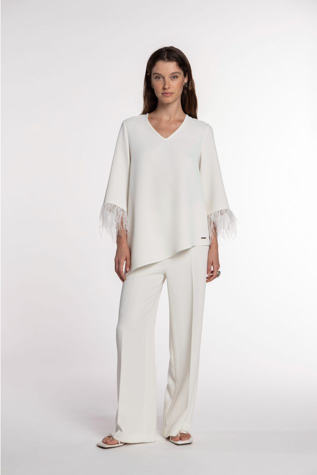 Double Crepe Blouse with Ostrich Feathers