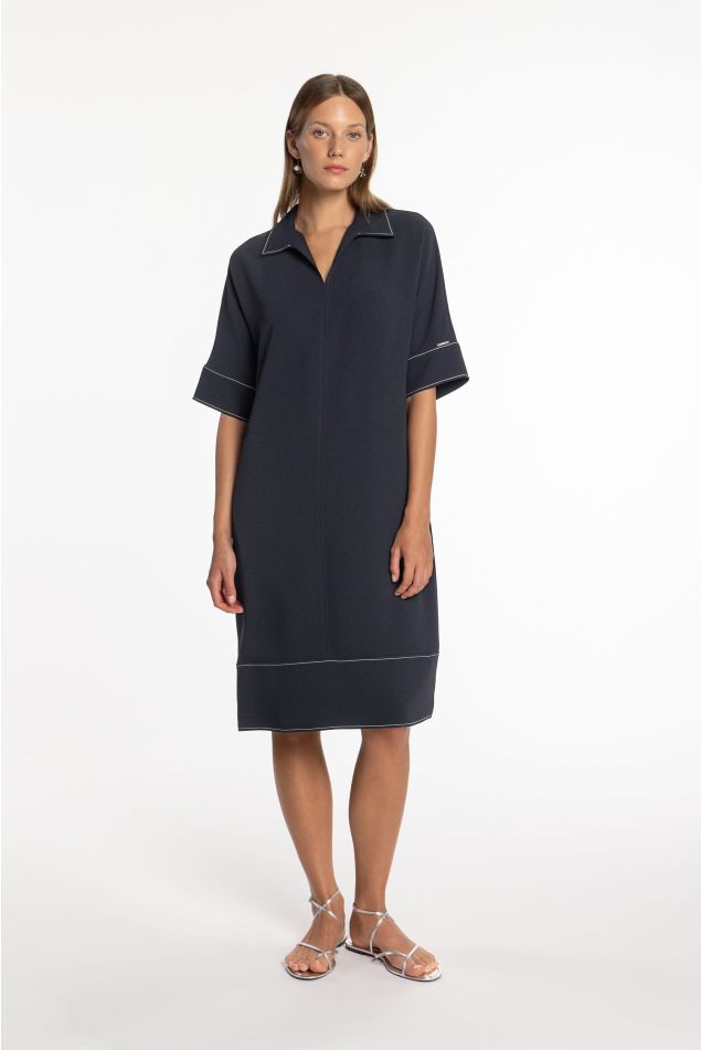 Vestit de doble crep amb repunts en contrast