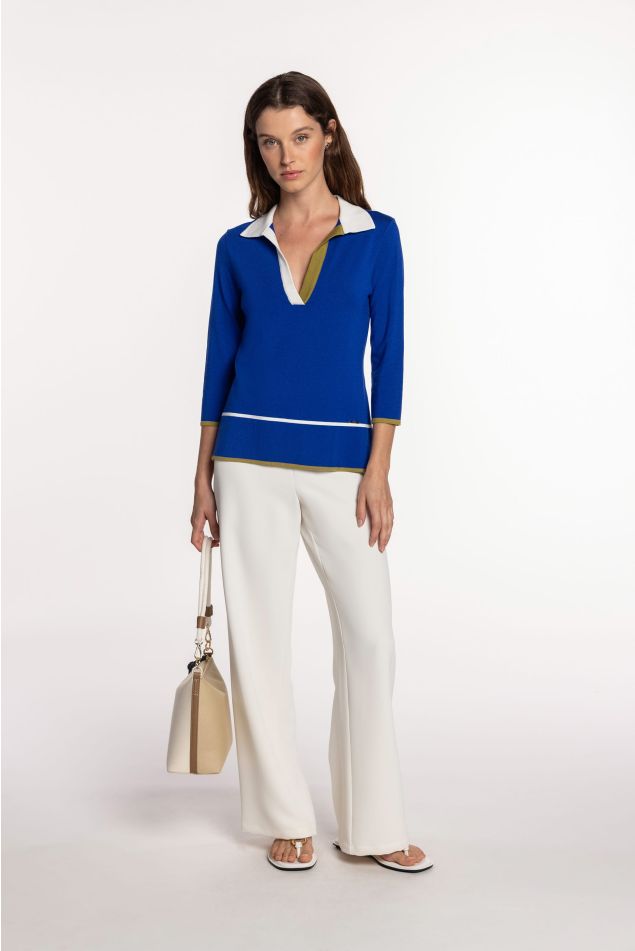 Polo Sweater with Contrast Trims