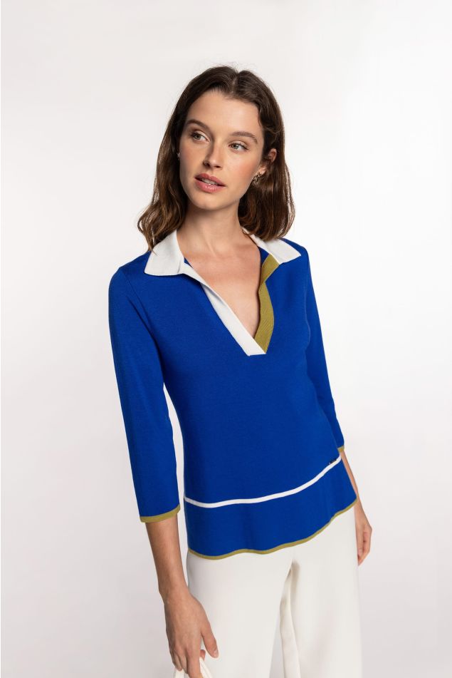 Polo Sweater with Contrast Trims