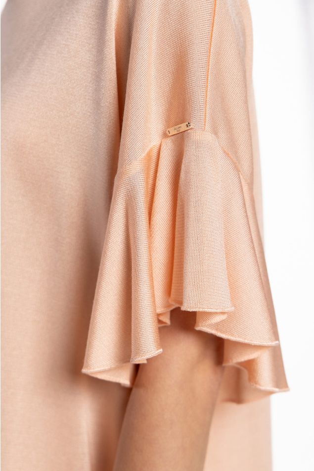 Silky Knit Sweater with Ruffled Sleeves