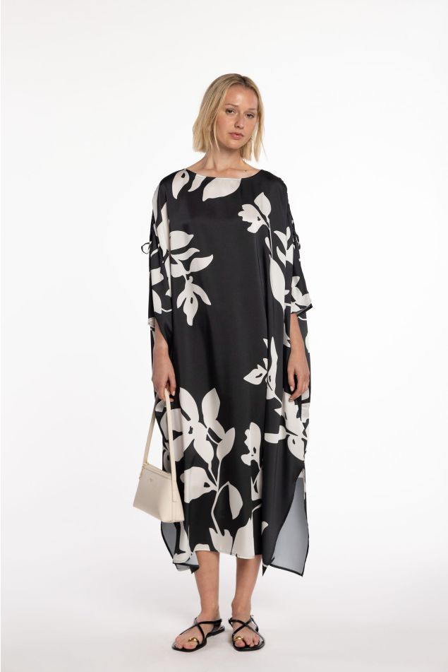 Black & White Maxi Floral Twill Caftan