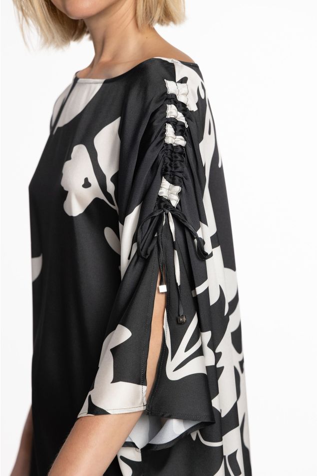 Black & White Maxi Floral Twill Caftan