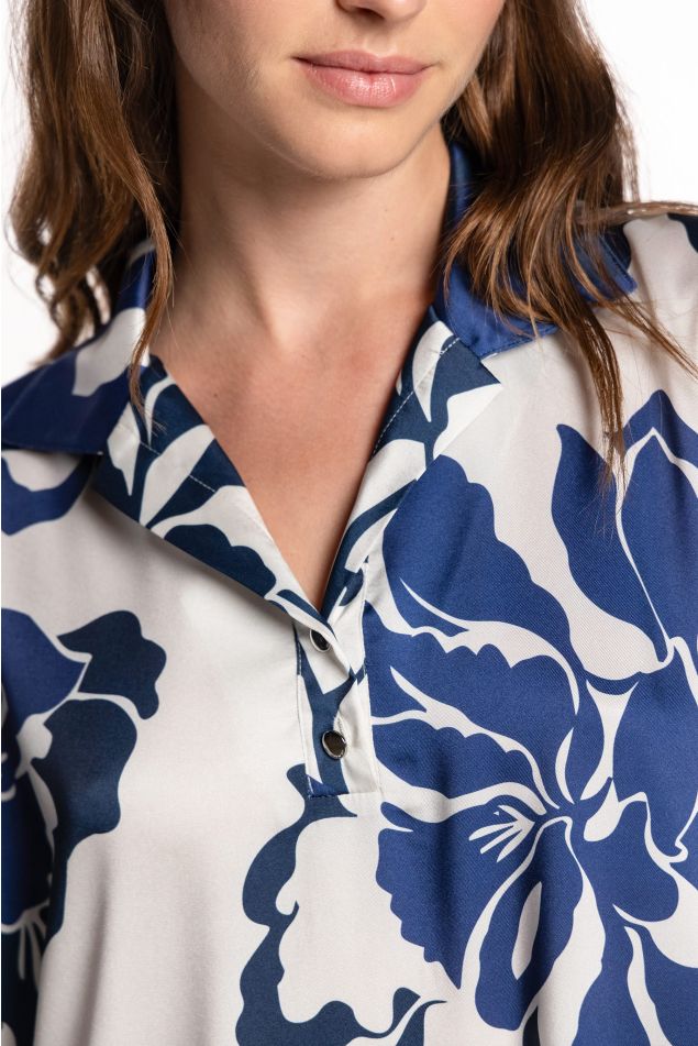 Blue Floral Shirt Twill Caftan