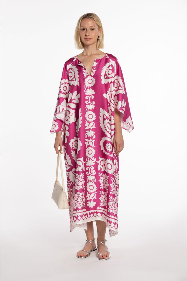 Fuchsia Ornamental Twill Caftan