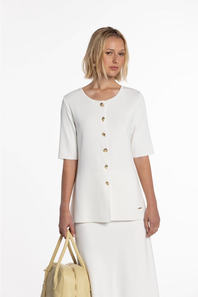 Knit Sweater with Jeweled Buttons