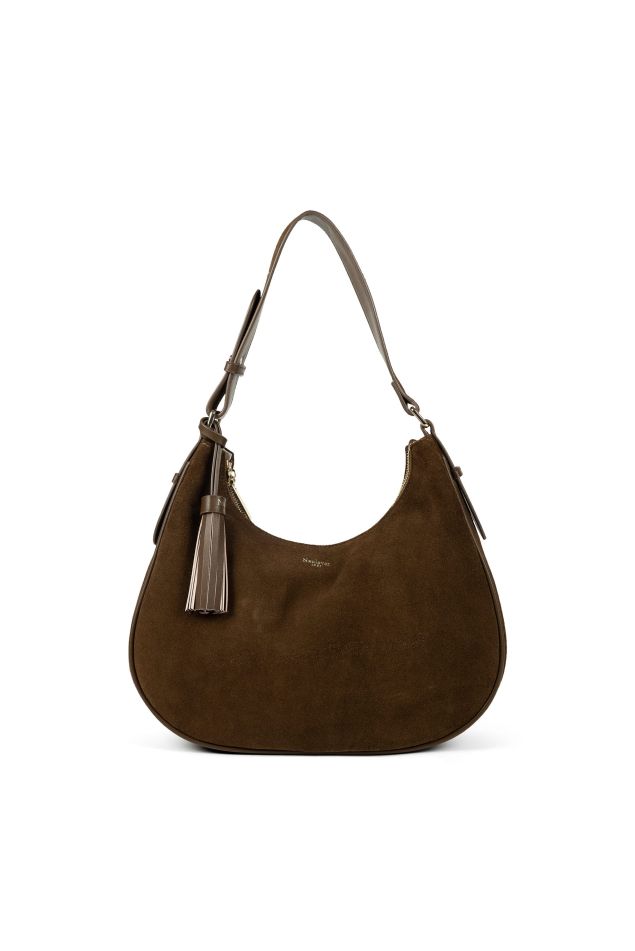 Tobacco Suede Crescent Bag
