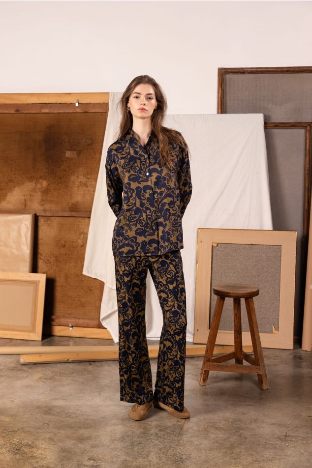 Two-Tone Floral Print Jersey Pants