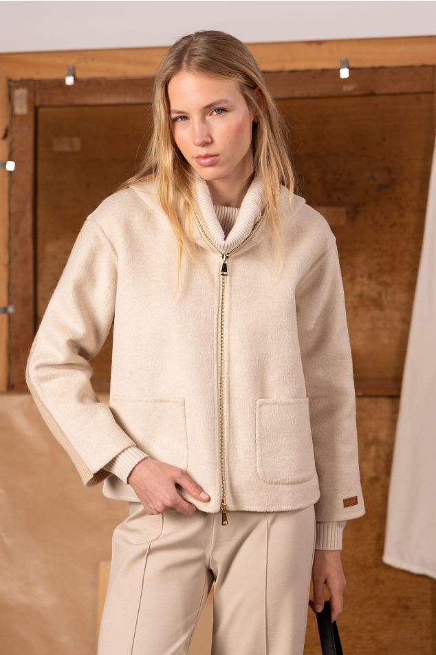 Woolen and Tricot Jacket with Hood