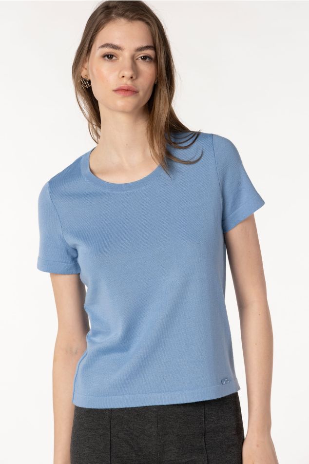 Wool-blend Knit Sweater with Short Sleeves