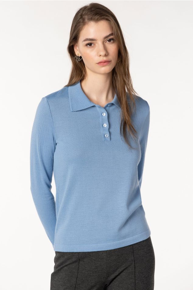 Wool-blend Knit Long-Sleeved Polo