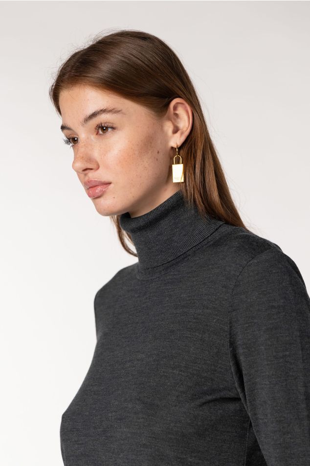 Fitted Plain-Knit Turtleneck Sweater