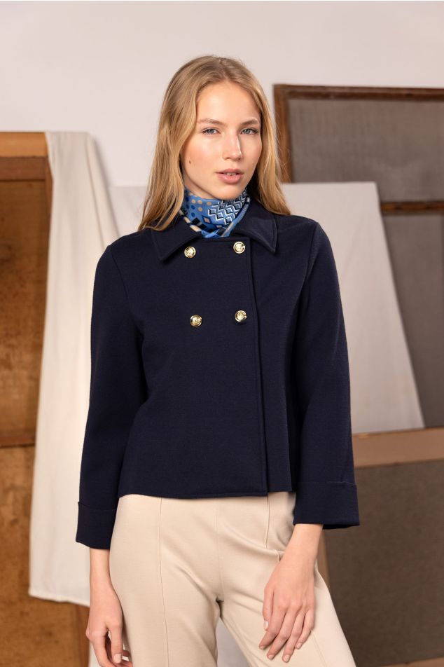 Double-Breasted Milano-Knit Jacket with Collar