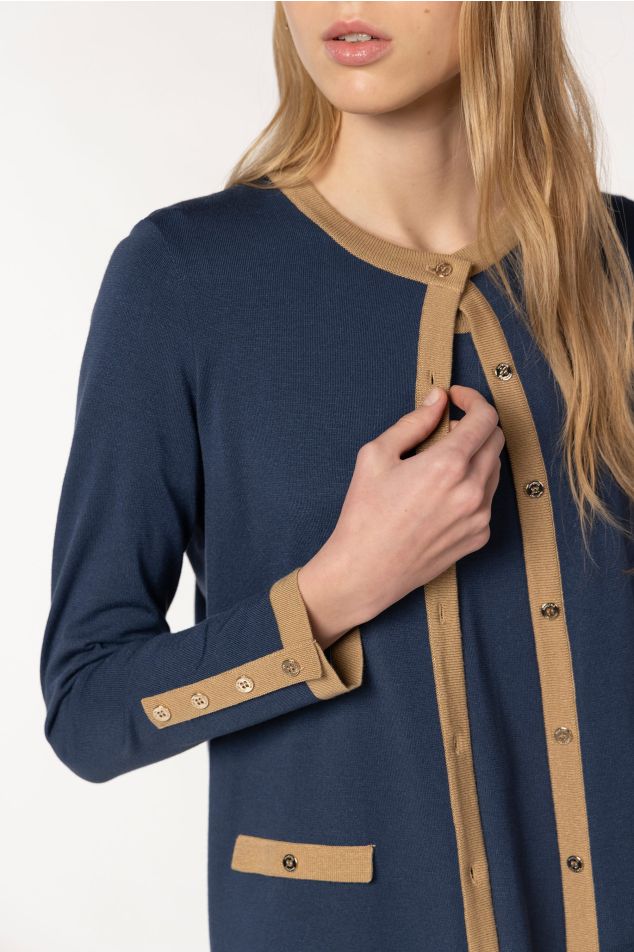 Knit Cardigan with Contrast Trims