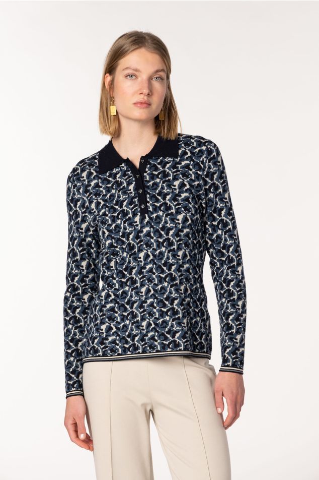 Animal Jacquard-knit sweater with Polo Collar