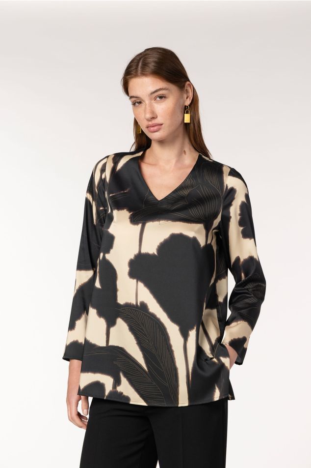 Floral Printed Satin Twill Blouse