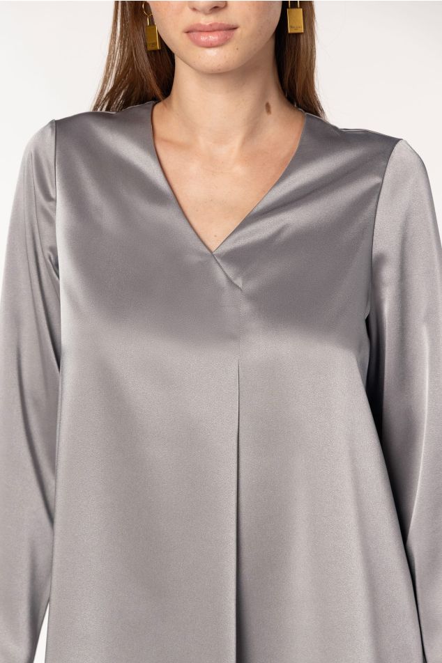 Satin Blouse with Front Pleat