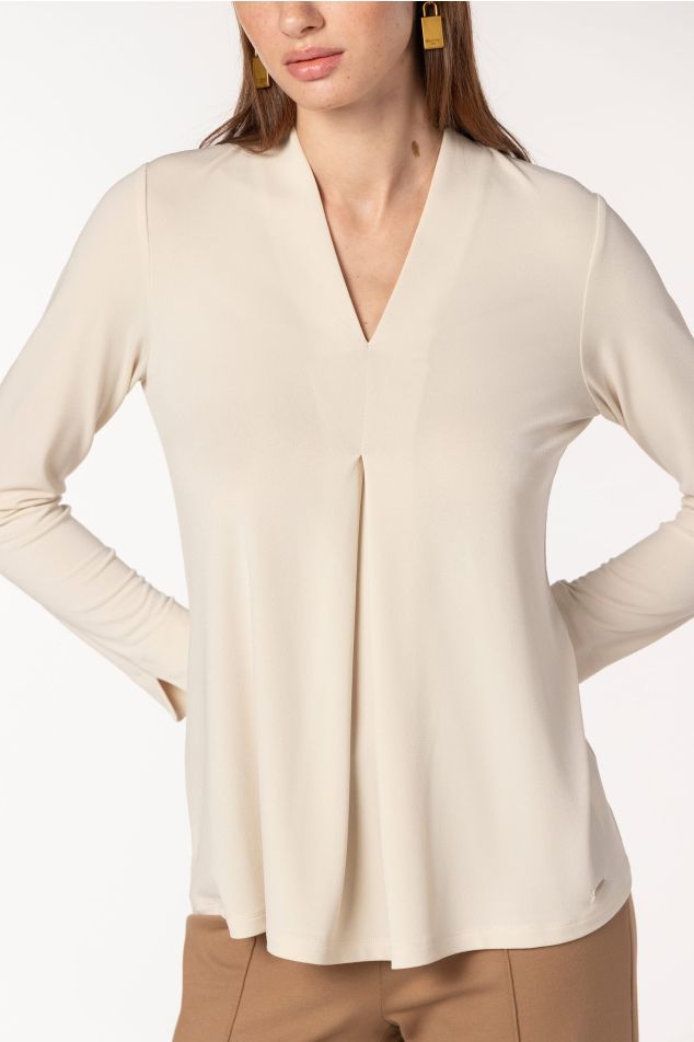 V-Neck Top With Center Pleat