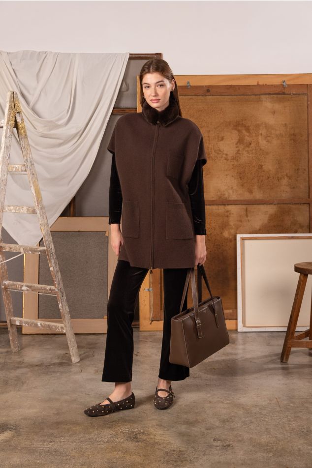 Milano Knit Cape With Faux Fur Mao Collar