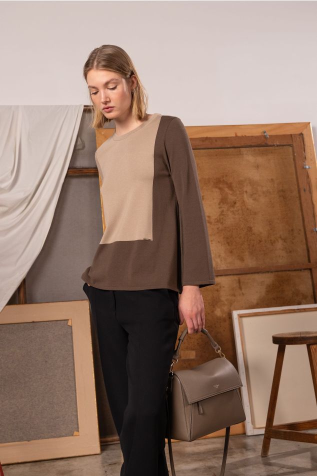 Geometric Intarsia-knit Sweater with Flared Sleeves