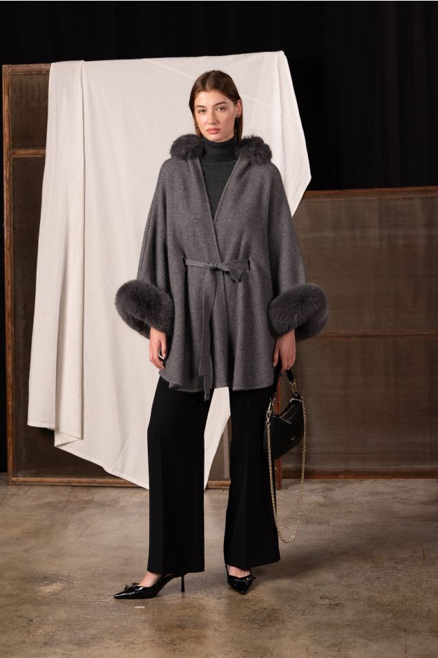 Knit Cape with Faux Fur Details