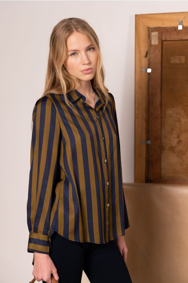 Vertical Striped Print Twill Shirt