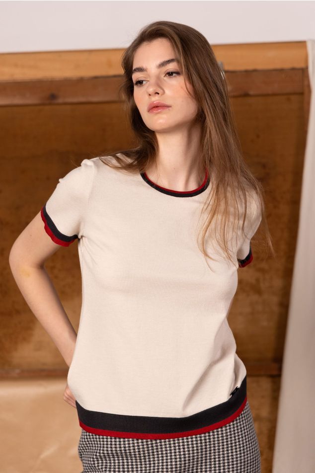Camisola de malha com debrum em contraste