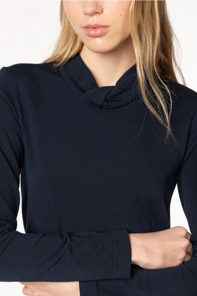 Viscose-Knit Sweater with Knotted Neckline